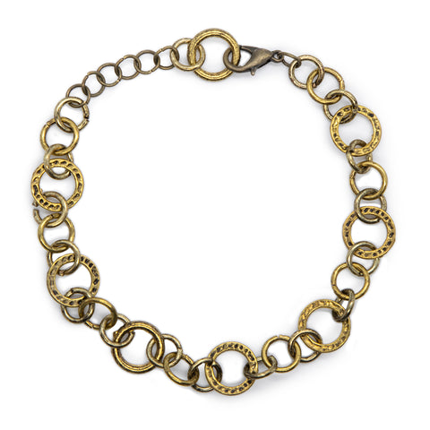 Antiqued bronze chain bracelet overhead view.