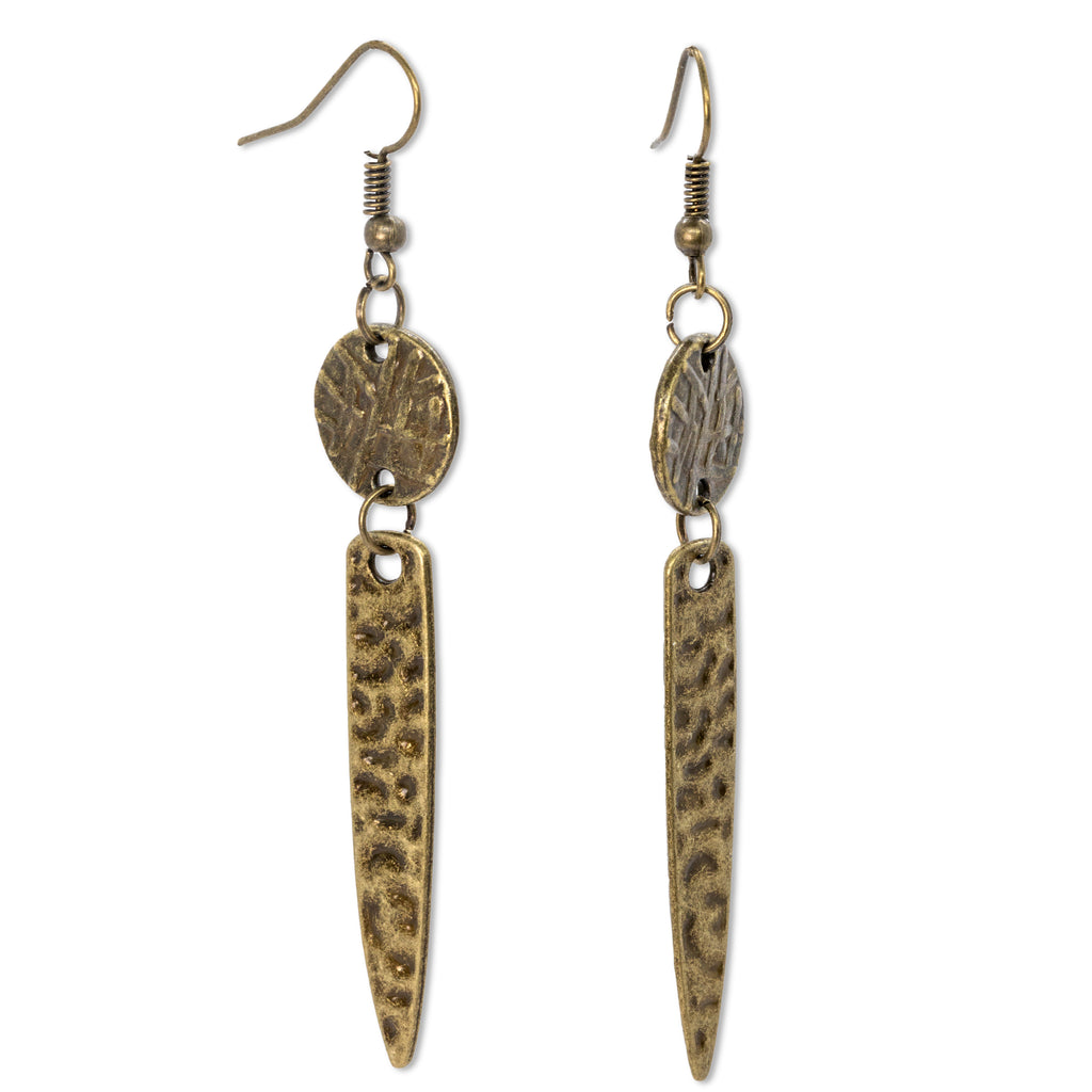 Textured bronze 2 pc geometric earrings, shown on solid white background.