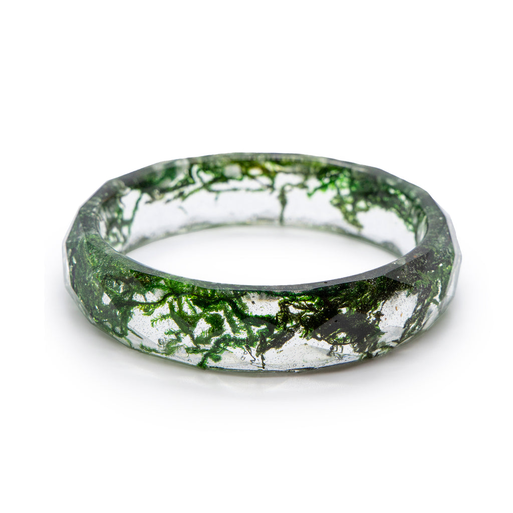 Clear resin bangle bracelet with moss inside