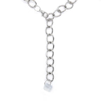 Silver tone lariat style necklace with moonstone hanging at bottom