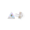 Iridescent paper in clear resin, triangular studs with silver posts.